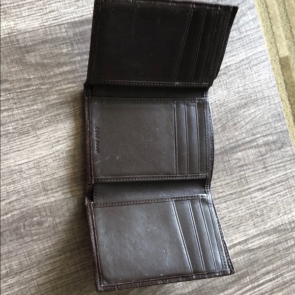 Cole Haan brown embossed  trifold wallet - Picture 4 of 11